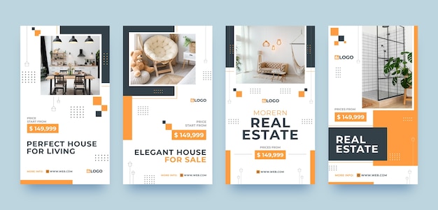 Collezione di storie di instagram immobiliari piatte
