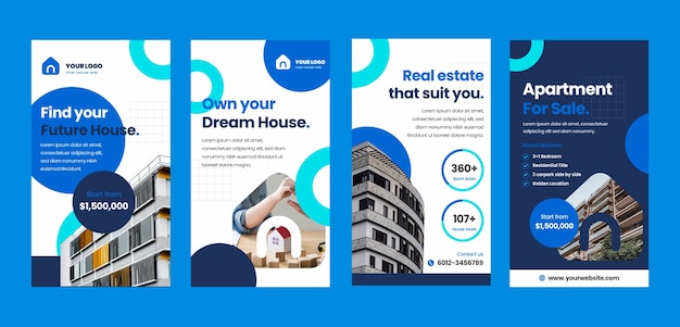 Collezione di storie di instagram immobiliari piatte