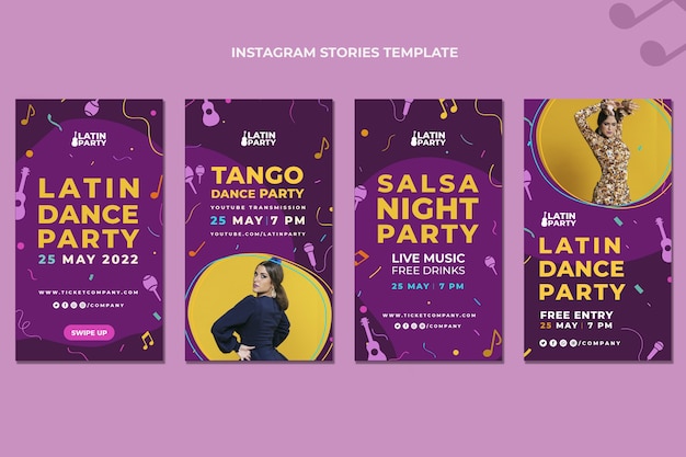 Collezione di storie di instagram per feste di ballo latino piatto