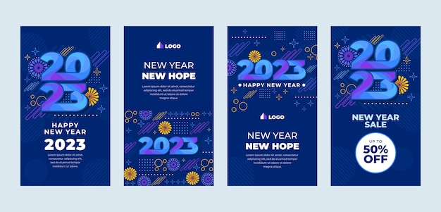 Collezione di storie di instagram per la celebrazione del nuovo anno