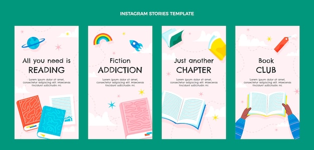 Collezione di storie di instagram per la giornata mondiale del libro piatto