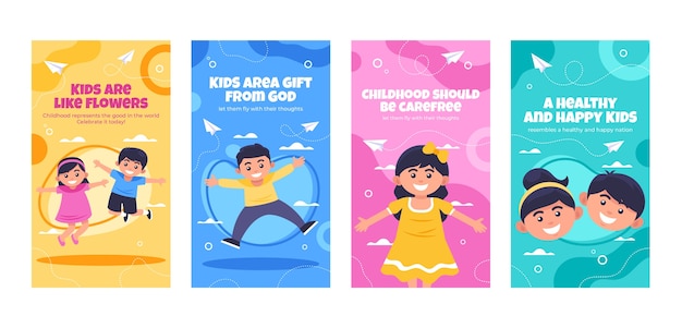 Collezione di storie di instagram piatte per bambini