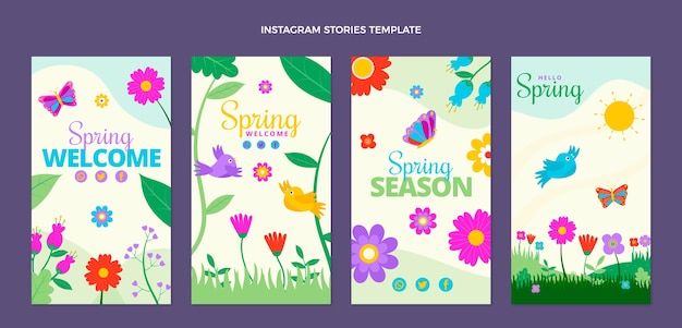 Collezione di storie di instagram primaverili piatte