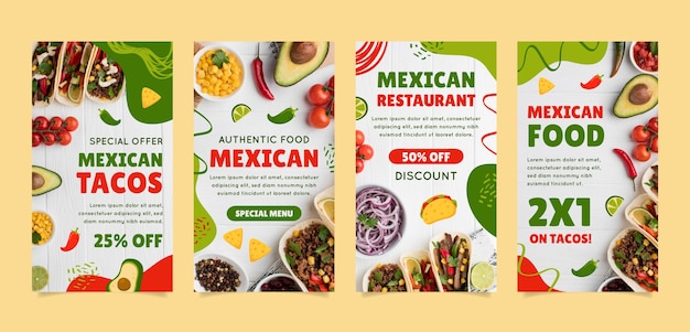 Collezione di storie di instagram ristorante piatto messicano