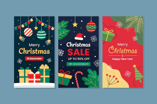 collezione di storie Instagram di Natale piatto