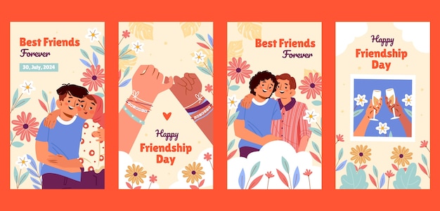 Collezione di storie Instagram per la celebrazione della giornata dell'amicizia
