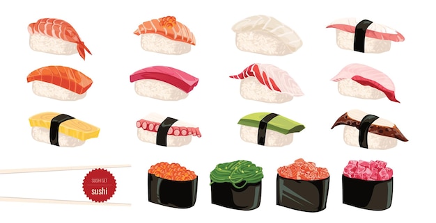 Collezione di sushi sashimi e rotoli
