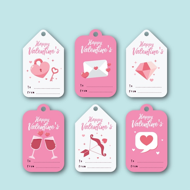 Collezione di tag piatto di san valentino con illustrazione carina