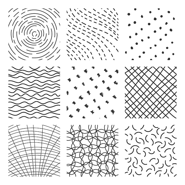 Collezione di tratti disegnati a mano in diversi stili