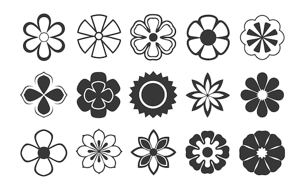 Collezione di vari disegni di fiori in bianco e nero