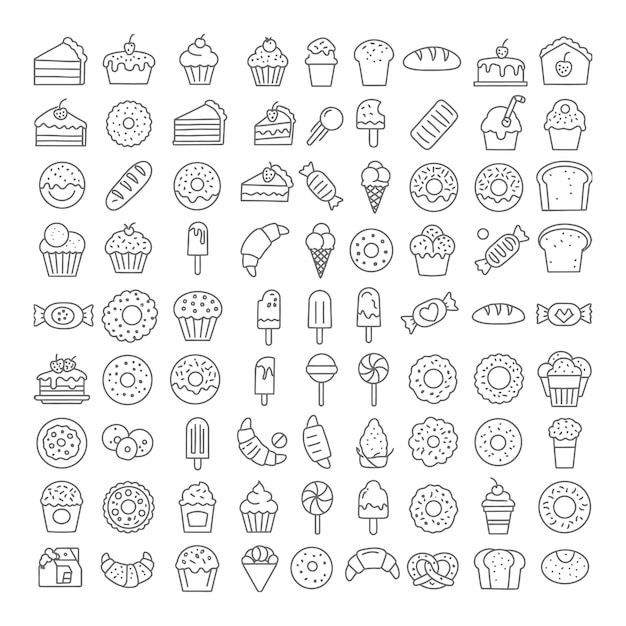 Collezione di vari dolci e articoli di panetteria