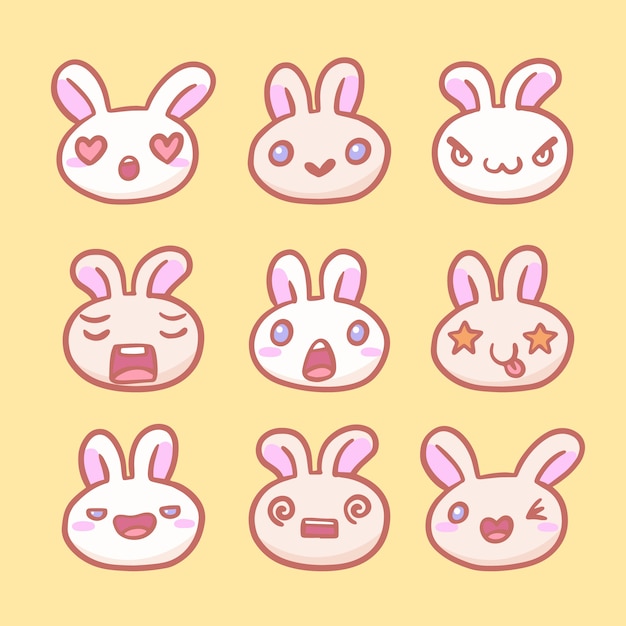 Collezione di volti kawaii disegnati a mano