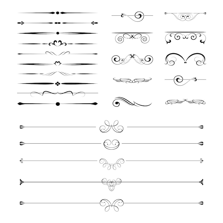 Vettore collezione di vortici e divisori ornamentati di lusso