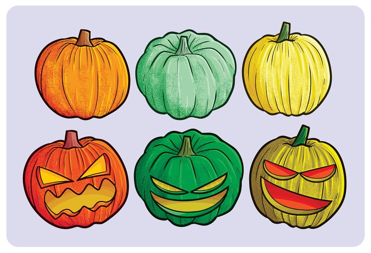 Collezione di zucche divertenti e spaventose per Halloween