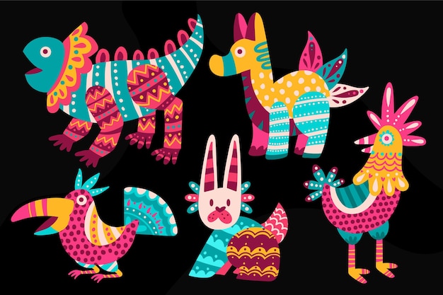 Collezione dia de muertos alebrijes disegnata a mano