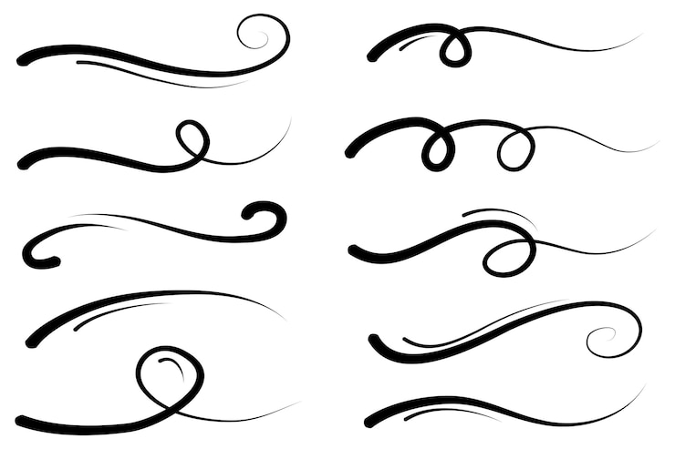 Vettore collezione disegnata a mano di oscillazioni ricci che oscillano pugni calligrafia rotante citazione icona evidenzia elementi di testo
