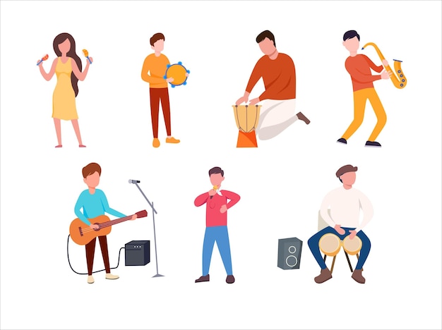 Collezione Illustrazione disegnata a mano Musicista Withe Background