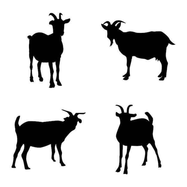 Collezione silhouette di capra. Animali da fattoria rurali su sfondo bianco