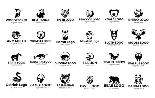 Collezione Silhoutte di logo di animali esotici e rari