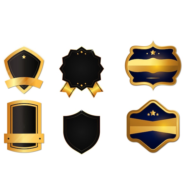 Collezione vettoriale di badge d'oro e d'argento e etichette di diverse forme