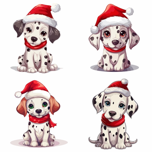 Collezione vettoriale di cani e cuccioli carino vettoriale ambientata in costume di Natale dalmata isolato