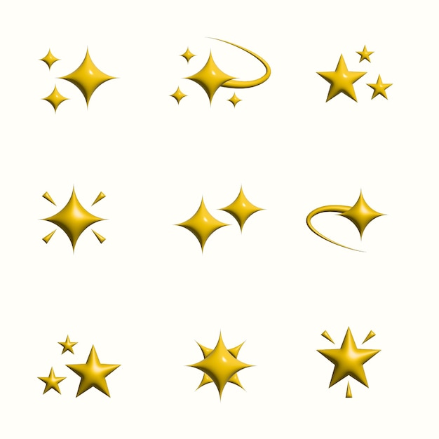Collezione vettoriale di illustrazioni di Shining 3d Gold Stars