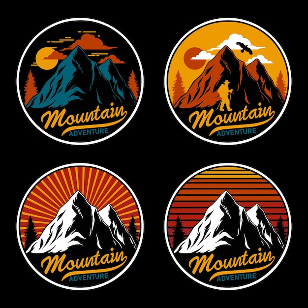 Collezione vintage explorer, grafica emblema campeggio avventura in montagna