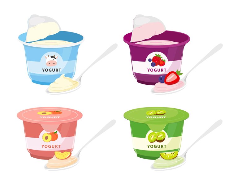 Vettore collezioni di set di yogurt alla frutta vettore premium