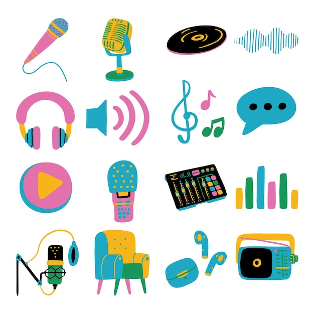Color Fill Shape Podcast Icon Disegno a mano Doodle