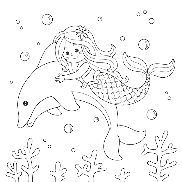 Colora Sirenetta e delfino sotto il mare