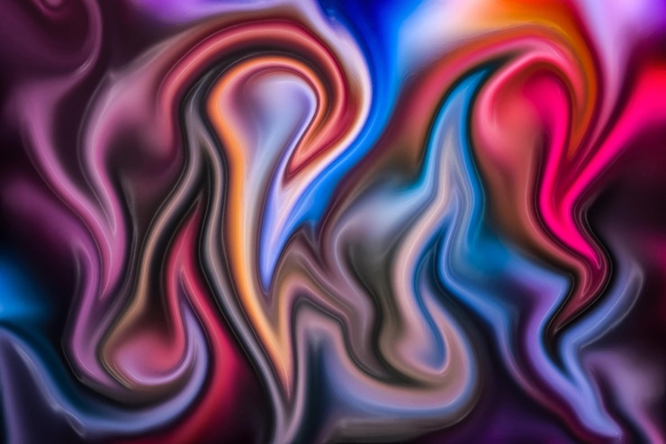 Vettore colorata curva dinamica fluido liquido lucido tessuto texture iridescente olografico colore di sfondo