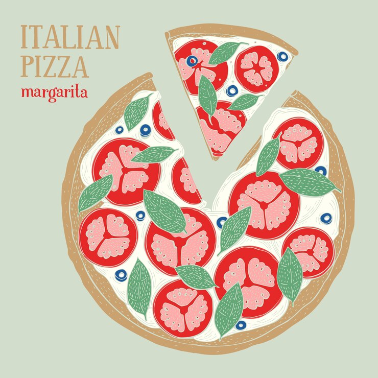 Vettore colorata pizza italiana margarita.