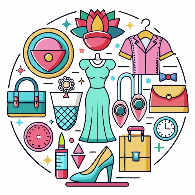 Vettore colorate icone di accessori di moda