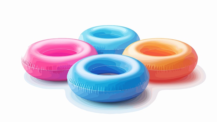 Vettore colorati tubi gonfiabili su sfondo bianco per le attività in piscina
