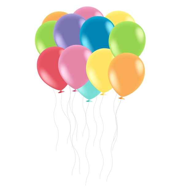 Colorato ammasso di palloncini isolato su sfondo bianco