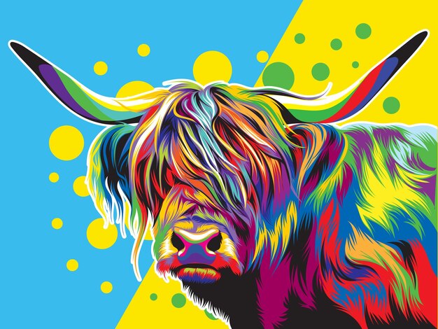 Colorato design pop art highland illustrazione vettoriale di mucche