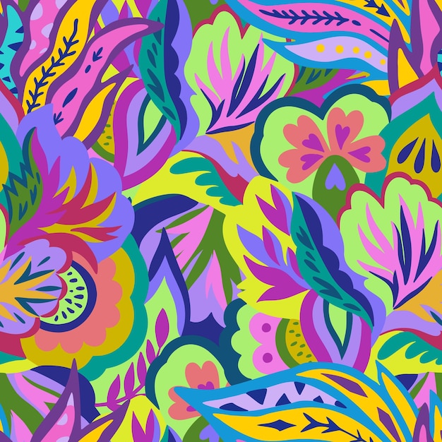 Colorato modello psichedelico ornamentale tessuto funky con forme organiche astratte colorate