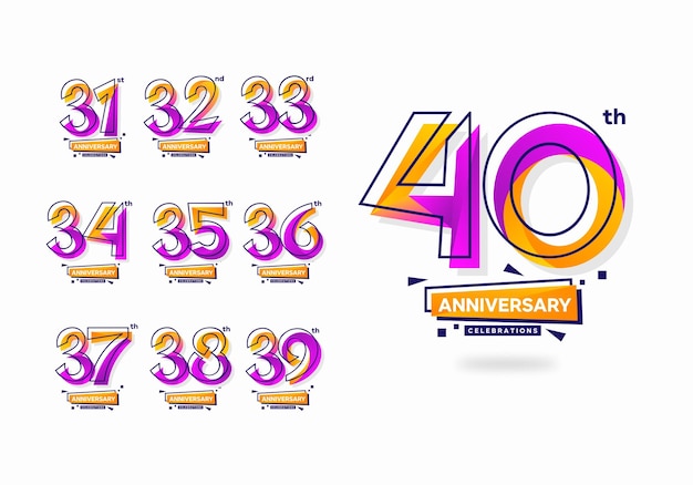 Colorato moderno anniversario celebrazione logotipo impostato 31 32 33 34 35 36 37 38 39 40