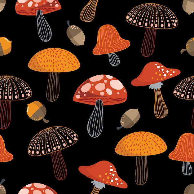 Colorato moderno fungo autunno e caduta stagione motivo senza giunture illustrazione vettoriale EPS 10 motivo senza giunture sfondo della stagione dei fiori autunnali