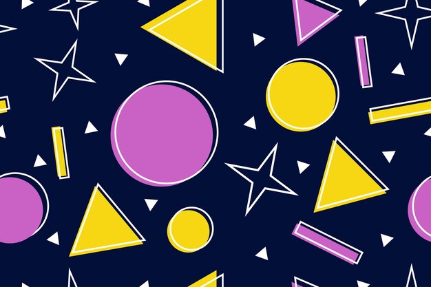 Colorato stile memphis sfondo nostalgico o retrò anni '80 anni '90 vettore di carta da parati senza cuciture