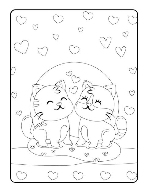 Colorazione invernale di Natale, pagine da colorare di San Valentino per bambini. Pagina da colorare d'amore, libro da colorare