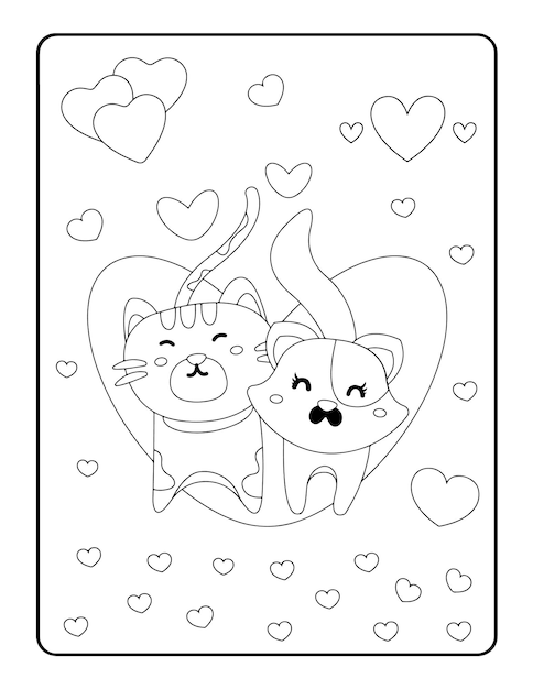 Colorazione invernale di Natale, pagine da colorare di San Valentino per bambini. Pagina da colorare d'amore, libro da colorare