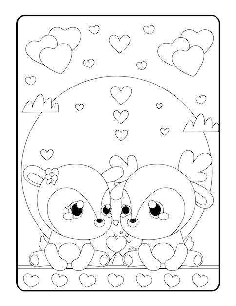 Colorazione invernale di Natale, pagine da colorare di San Valentino per bambini. Pagina da colorare d'amore, libro da colorare