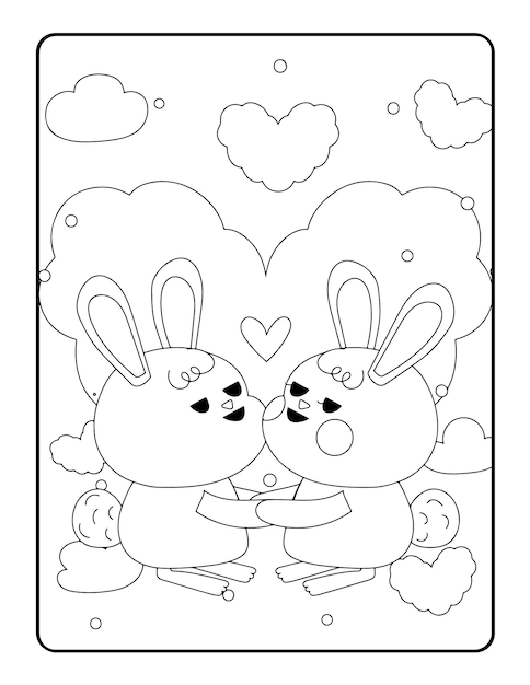 Colorazione invernale di Natale, pagine da colorare di San Valentino per bambini. Pagina da colorare d'amore, libro da colorare
