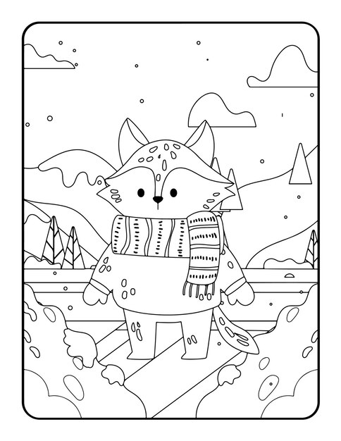 Colorazione invernale di Natale, pagine da colorare di San Valentino per bambini. Pagina da colorare d'amore, libro da colorare