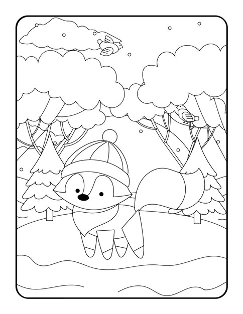 Colorazione invernale di Natale, pagine da colorare di San Valentino per bambini. Pagina da colorare d'amore, libro da colorare