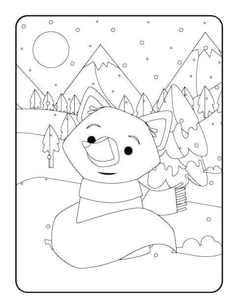 Colorazione invernale di Natale, pagine da colorare di San Valentino per bambini. Pagina da colorare d'amore, libro da colorare