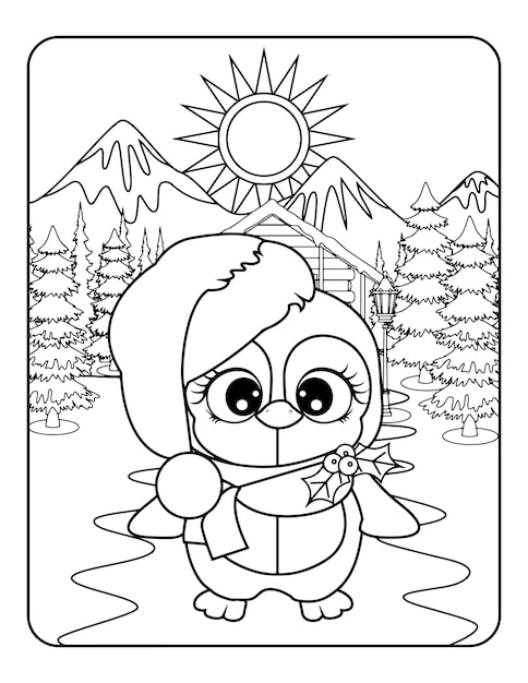 Colorazione invernale di Natale, pagine da colorare di San Valentino per bambini. Pagina da colorare d'amore, libro da colorare