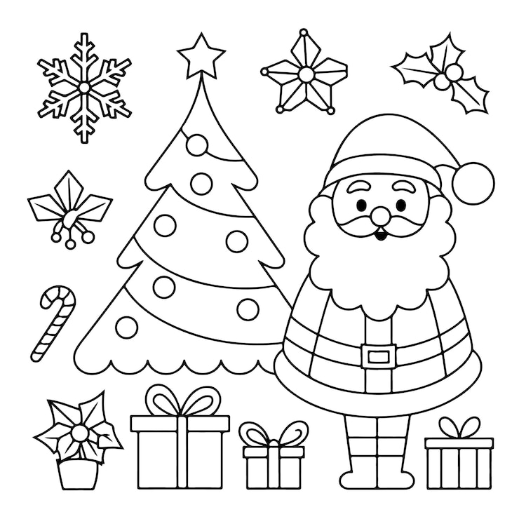 Vettore colorazioni per le vacanze semplici e facili libro divertente pagine da colorare per il natale semplici e divertenti