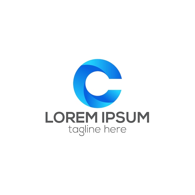 Colore blu lettera c Modello vettoriale con logo astratto arrotondato sfumato